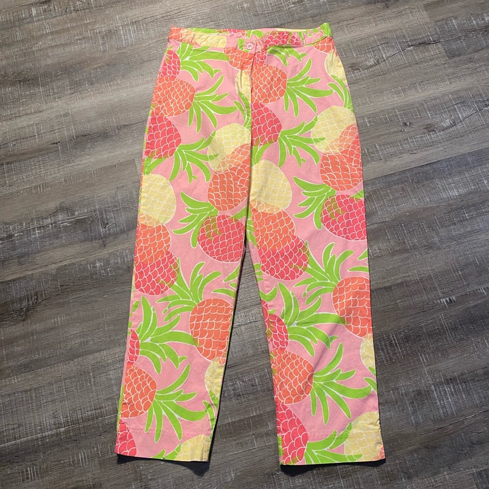 Vintage Lilly Pulitzer Pineapple Print Crop Pants Womens 6 Cotton Pink Yellow